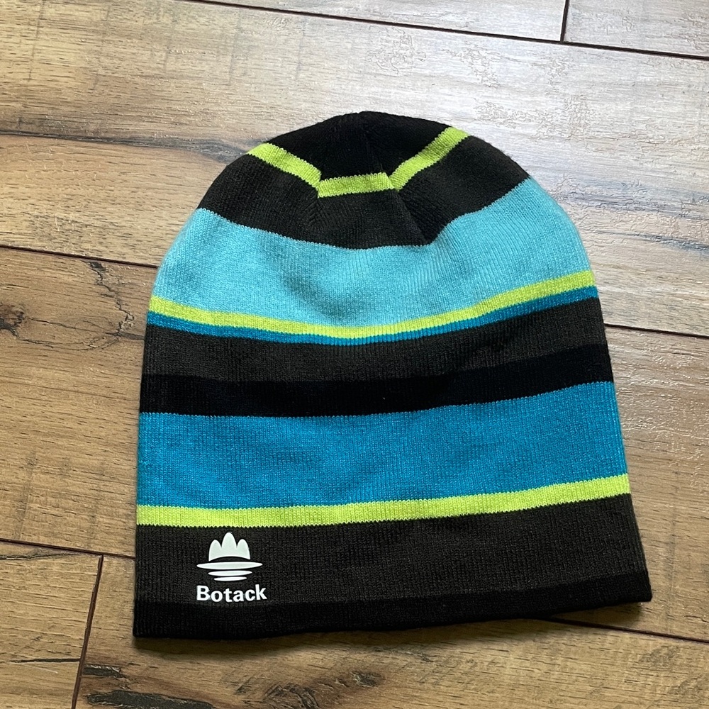 Botack Striped Beanie - Blue, Black, neon Green